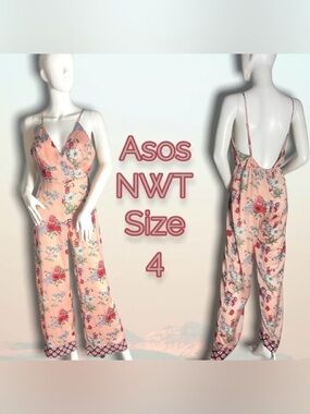𝅺ASOS NWT Floral Strappy Jumpsuit Pink Size 4